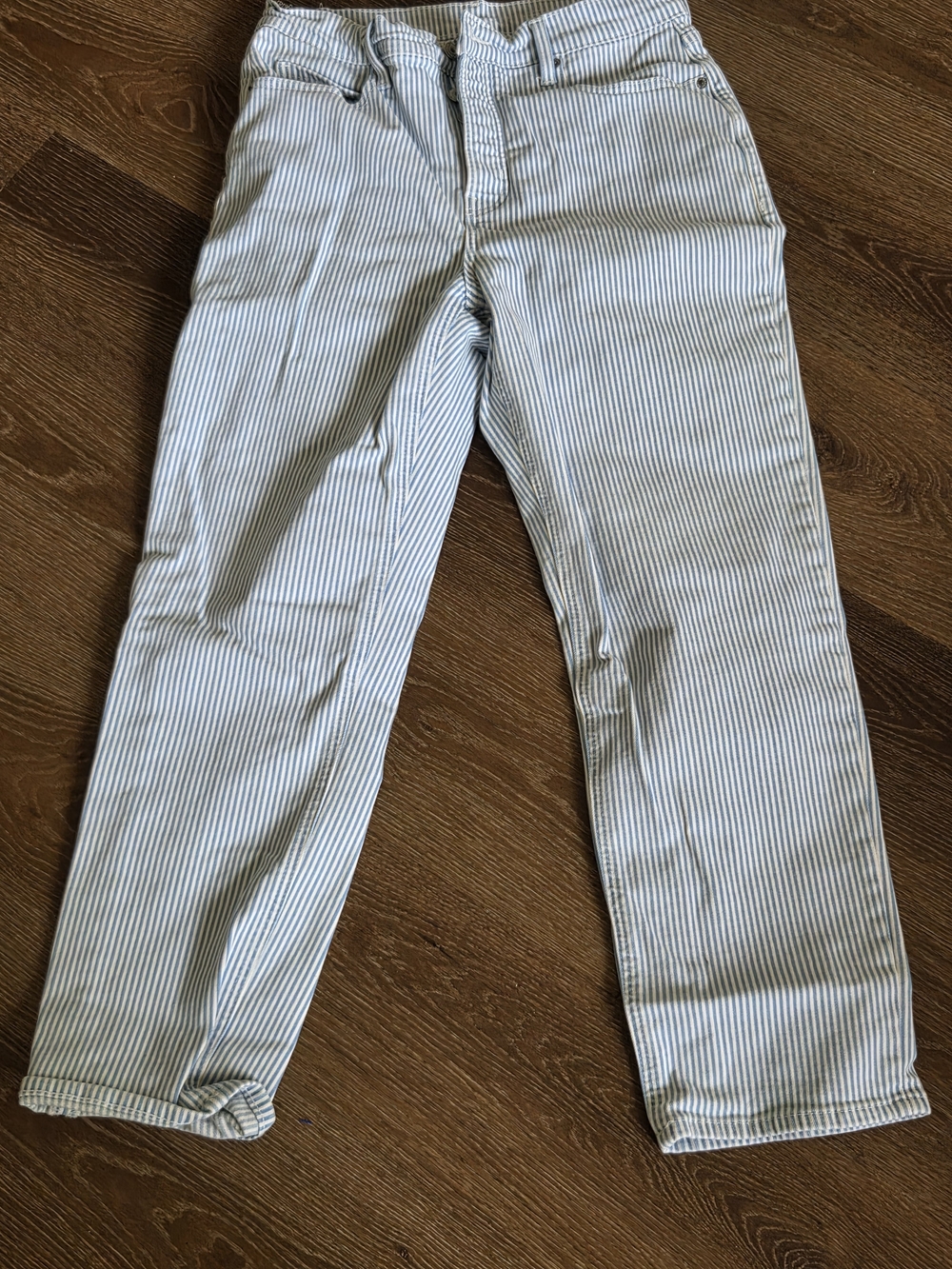 Vintage Old Navy Pixie Pants Womens 12 Blue White Seersucker Stripe Ankle Chino
